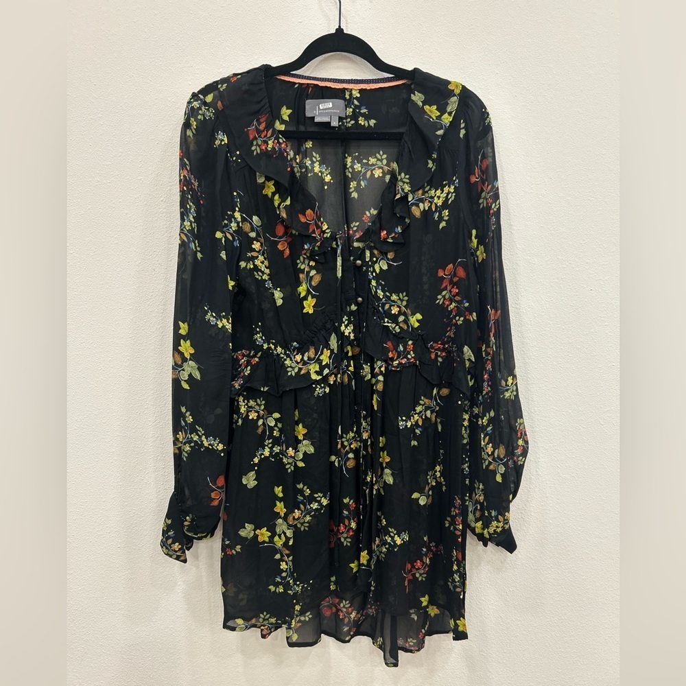 Anthropologie Jamison Black Floral Sheer Tunic Whimsigoth feminine romantic boho - Picture 2 of 6